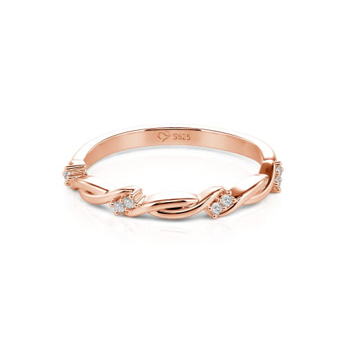 Jeulia Twist Round Cut Sterling Silver Women's Band
