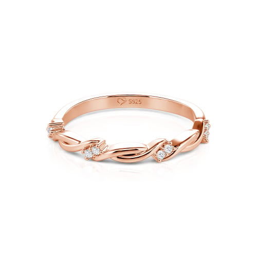 Jeulia Twist Round Cut Sterling Silver Women's Band