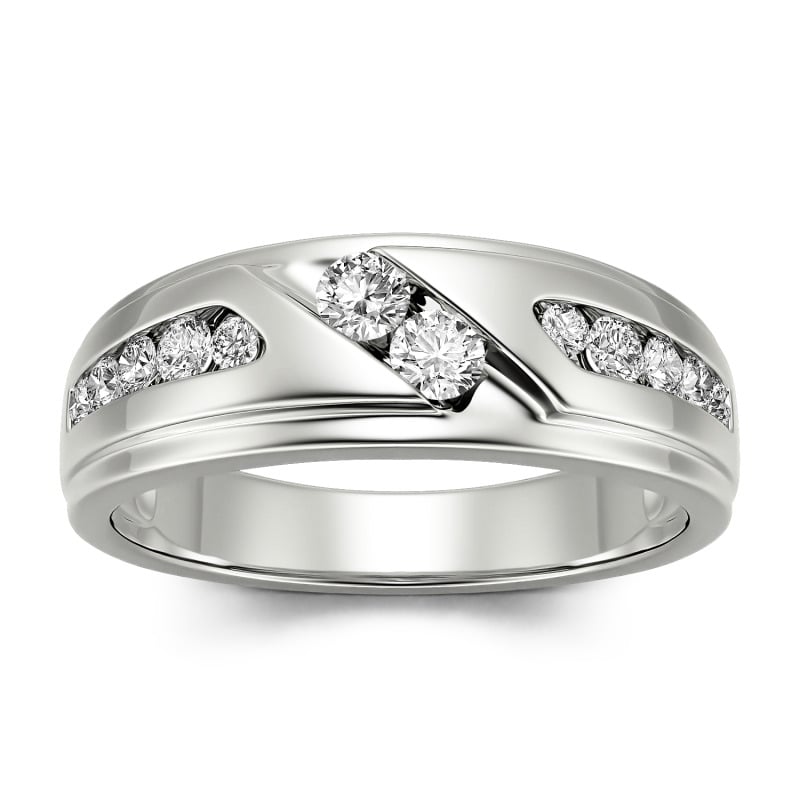 Jeulia Anillo de hombre promesa con corte redondo estilo ancho clásico de plata de ley