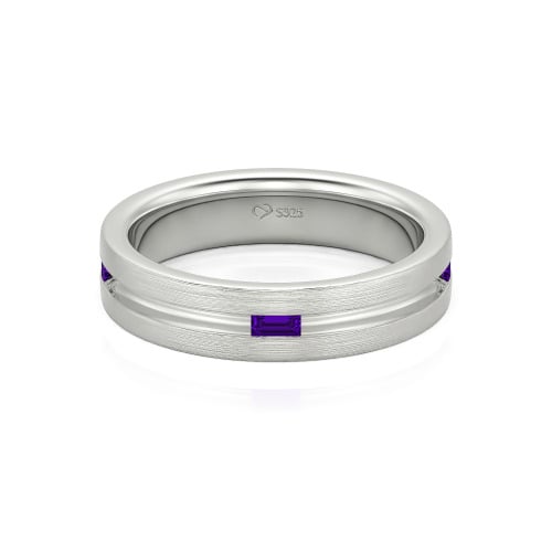 Jeulia Emerald Cut Sterling Silver Men's Band