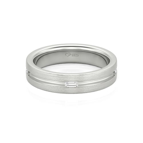 Jeulia Emerald Cut Sterling Silver Men's Band