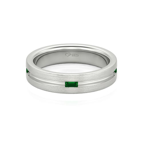 Jeulia Emerald Cut Sterling Silver Men's Band