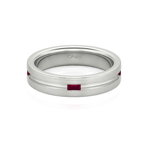 Jeulia Emerald Cut Sterling Silver Men's Band