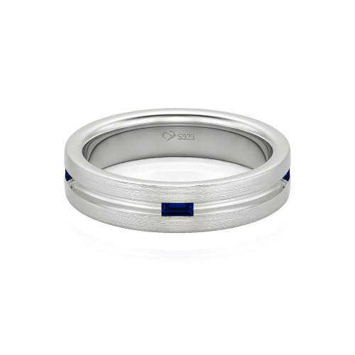 Jeulia Emerald Cut Sterling Silver Men's Band