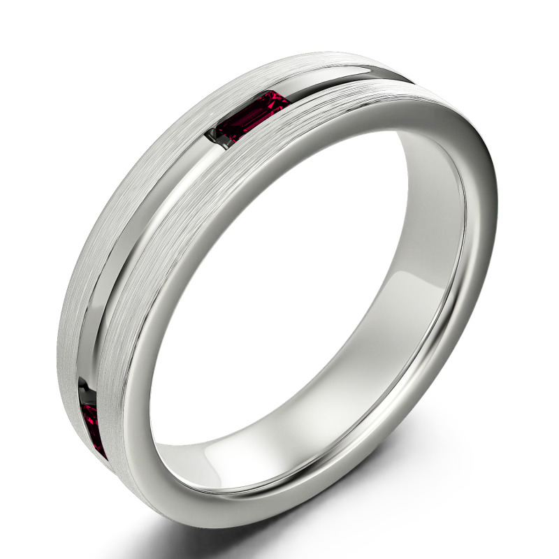 Jeulia Emerald Cut Sterling Silver Men's Band