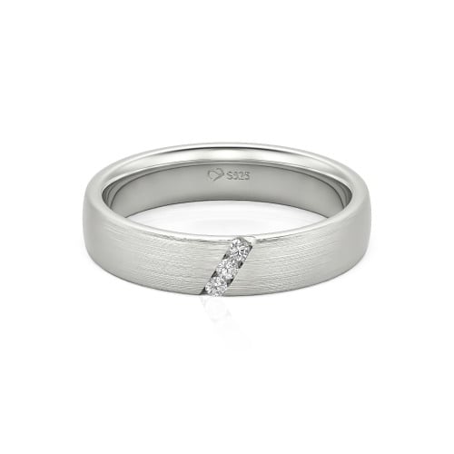 Jeulia Three Stone Round Cut Sterling Silver Men's Band