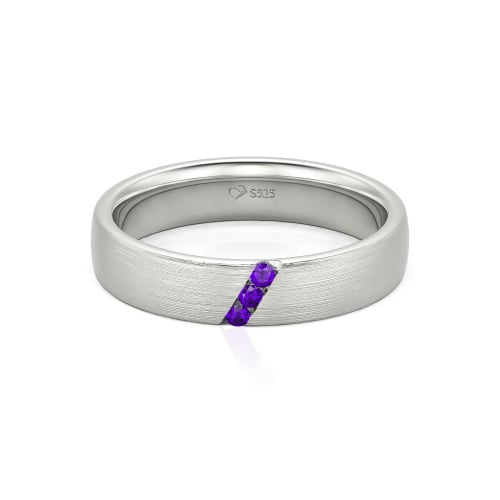 Jeulia Three Stone Round Cut Sterling Silver Men's Band