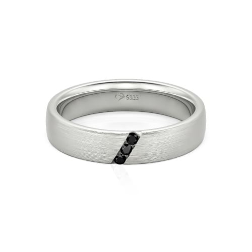 Jeulia Three Stone Round Cut Sterling Silver Men's Band