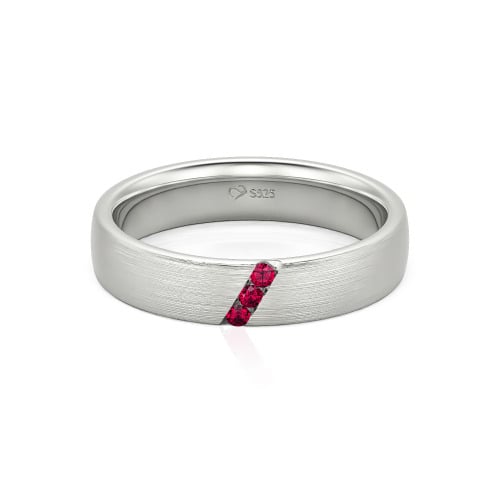 Jeulia Three Stone Round Cut Sterling Silver Men's Band