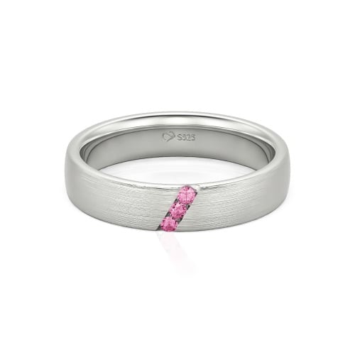 Jeulia Three Stone Round Cut Sterling Silver Men's Band