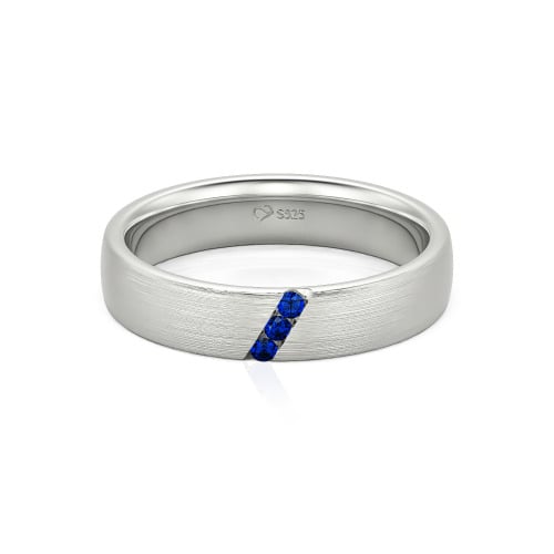 Jeulia Three Stone Round Cut Sterling Silver Men's Band
