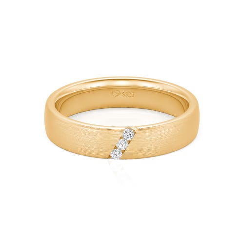 Jeulia Three Stone Round Cut Sterling Silver Men's Band