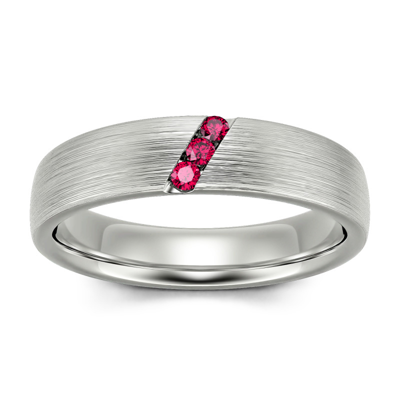 Jeulia Anillo de ancho con corte redondo tres piedras para hombre de plata de ley