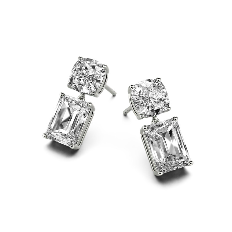 Jeulia Cushion & Emerald Cut Sterling Silver Drop Earrings
