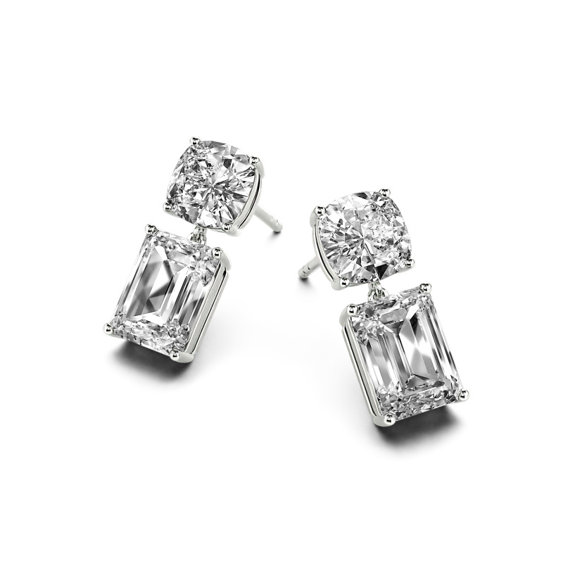 Jeulia Pendientes 10K/14K/18K con corte cojín y esmeralda para mujer