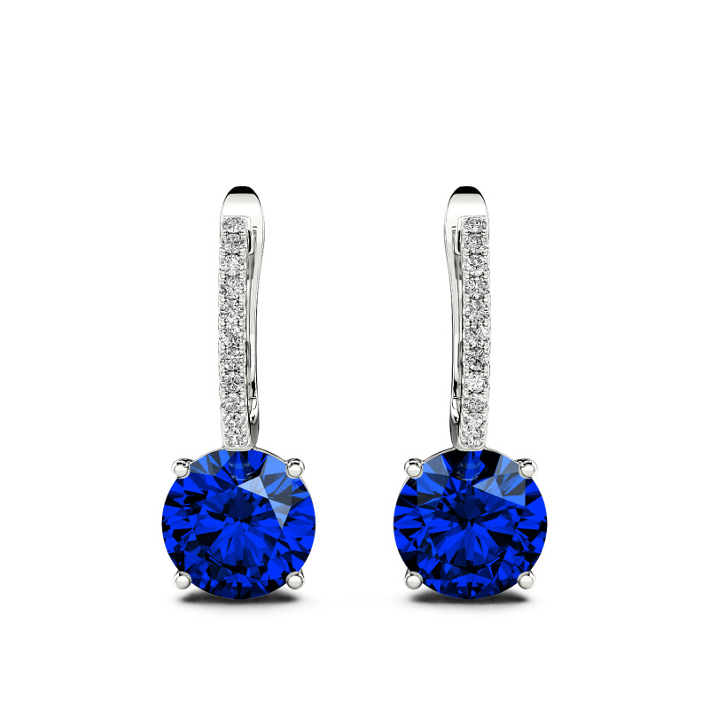 Jeulia Sapphire Blue Platinum Earrings Classic Round 2.4 ct Custom Design