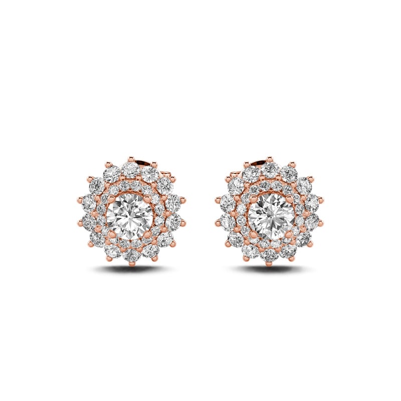 Jeulia Double Halo Round Cut Sterling Silver Stud Earrings
