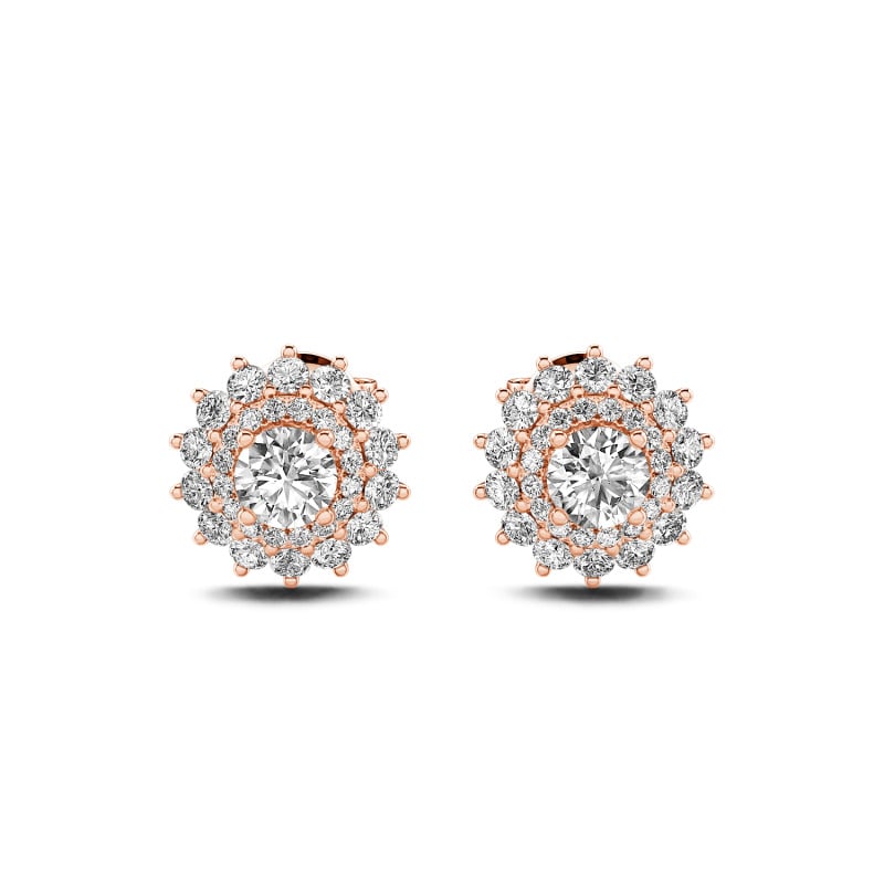 Jeulia Boucles d'oreilles 10K/14K/18K Or Platine Moissanite Double Halo Coupe Ronde