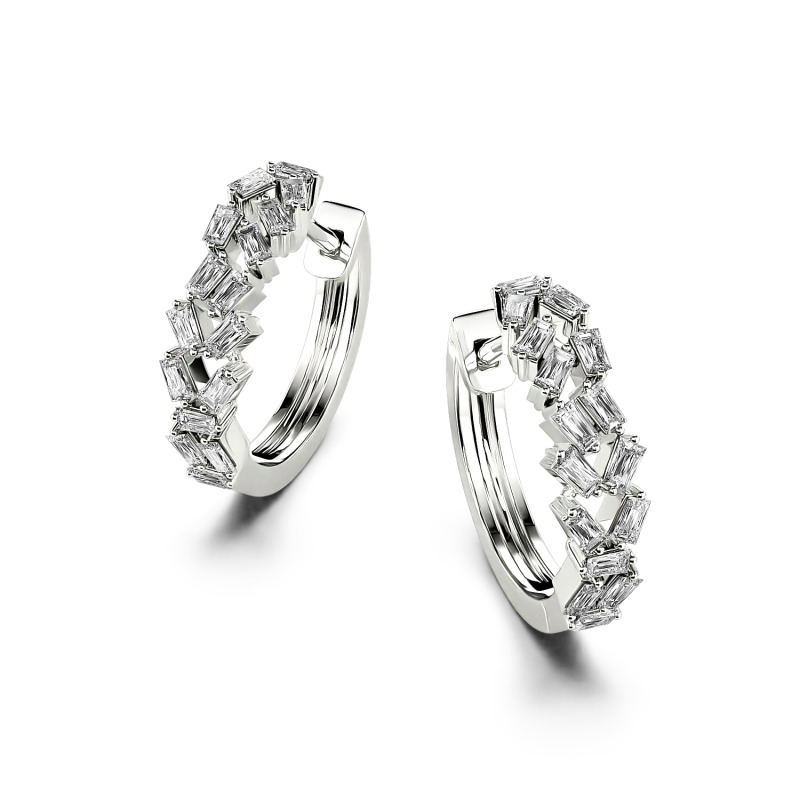 Jeulia Orecchini a Cerchio con 10K/14K/18K Oro Platino Taglio Baguette per Donna