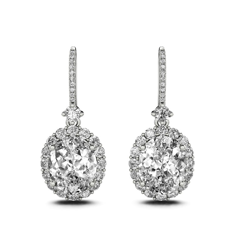 Jeulia Halo Oval Cut Sterling Silver Drop Earrings