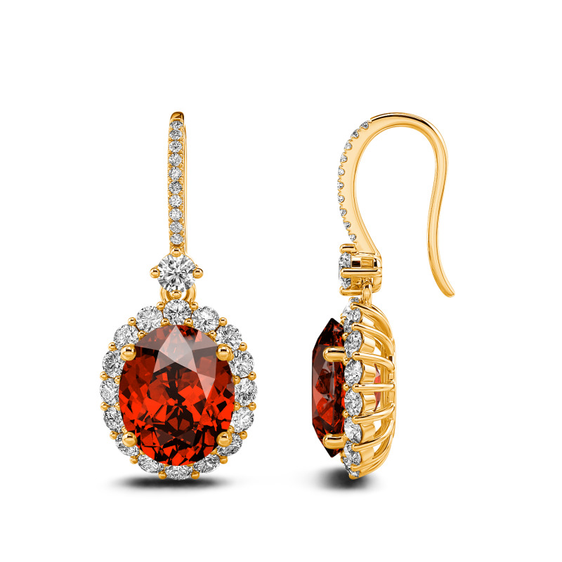 Pendientes colgantes de triple gota ovalada con granate natural en
