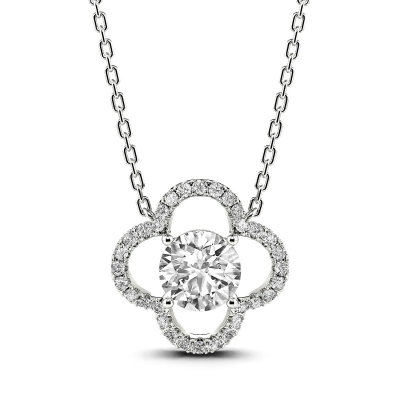 Jeulia Collier 10K/14K/18K Or Platine Moissanite Trèfle à quatre feuilles Coupe Ronde