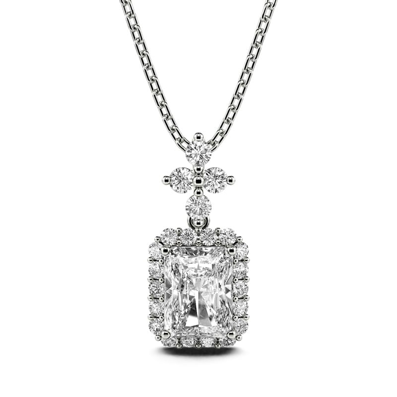 Jeulia Halo Radiant Cut Sterling Silver Necklace