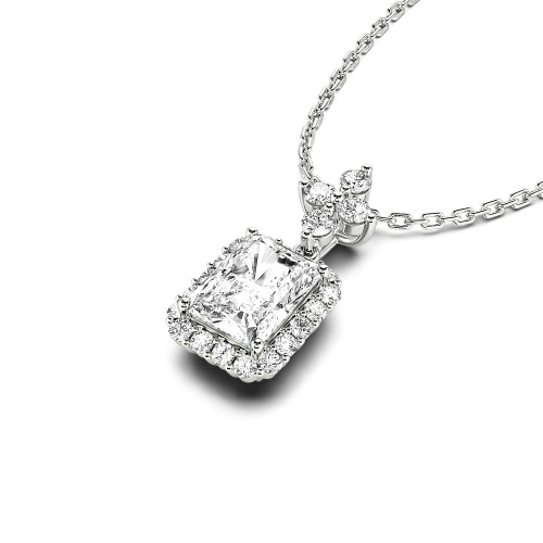 Jeulia 10K/14K/18K Gold Platinum Halo Radiant Cut Necklace