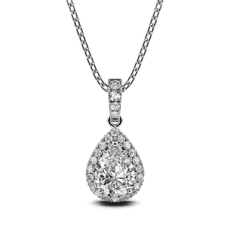 Jeulia Halo Pear Cut Sterling Silver Necklace