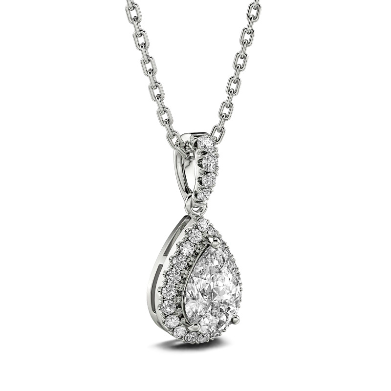 Jeulia Halo Pear Cut Sterling Silver Necklace