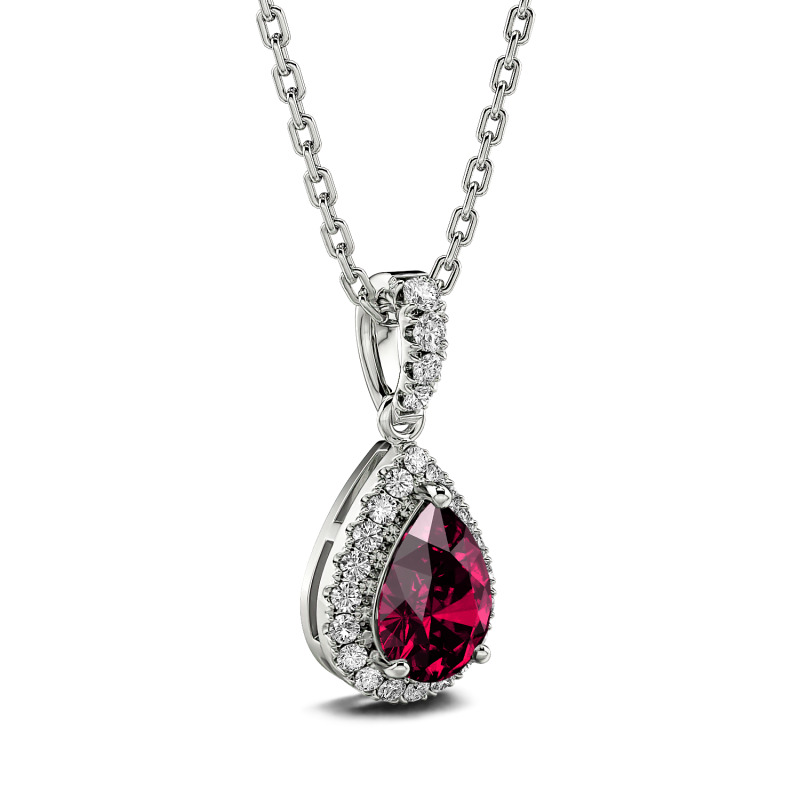 Jeulia Collar de corte pera halo para mujer de plata de ley