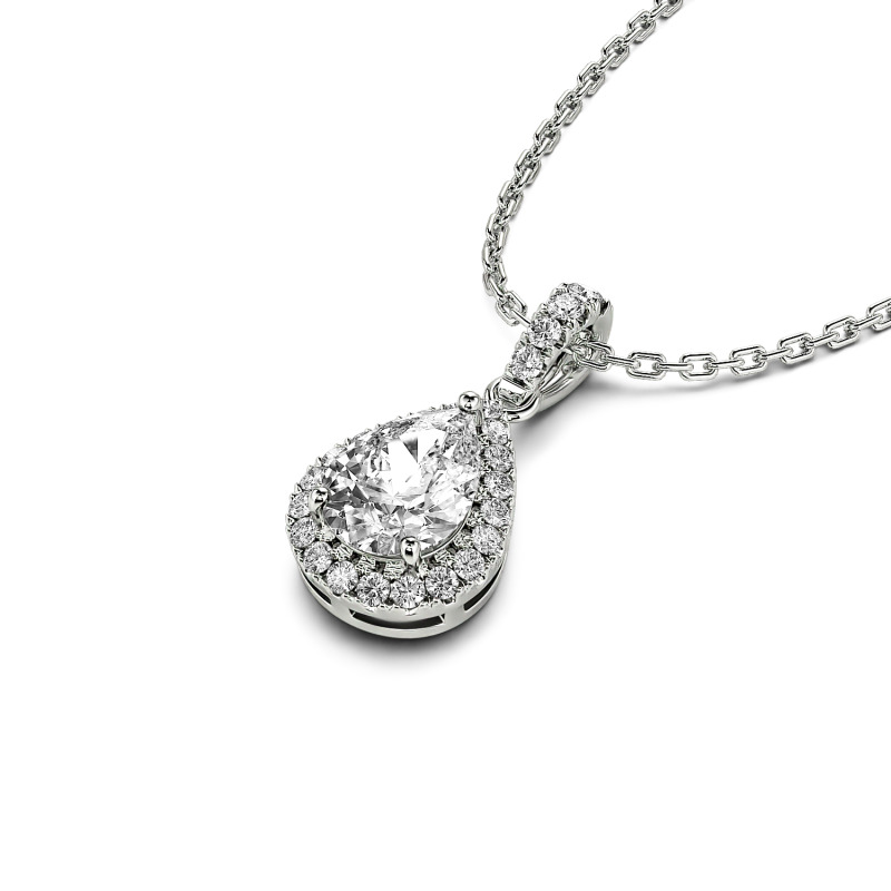 Jeulia Halo Pear Cut Sterling Silver Necklace