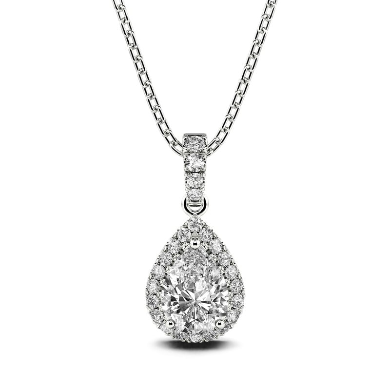 Jeulia 10K/14K/18K Gold Platinum Halo Pear Cut Necklace