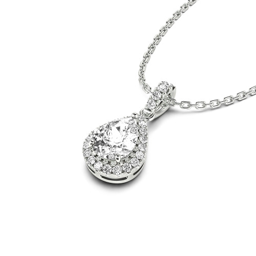 Jeulia 10K/14K/18K Gold Platinum Halo Pear Cut Necklace