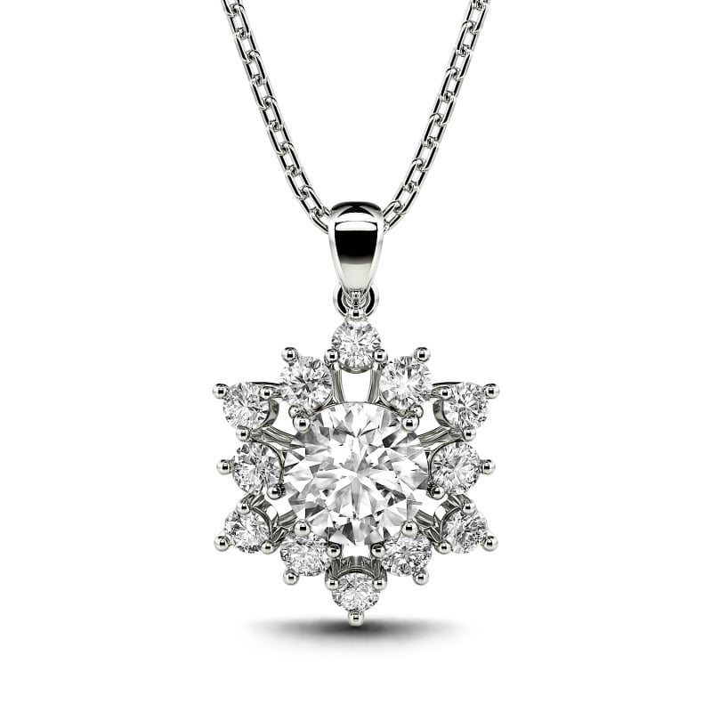 Jeulia Halo Round Cut Sterling Silver Necklace