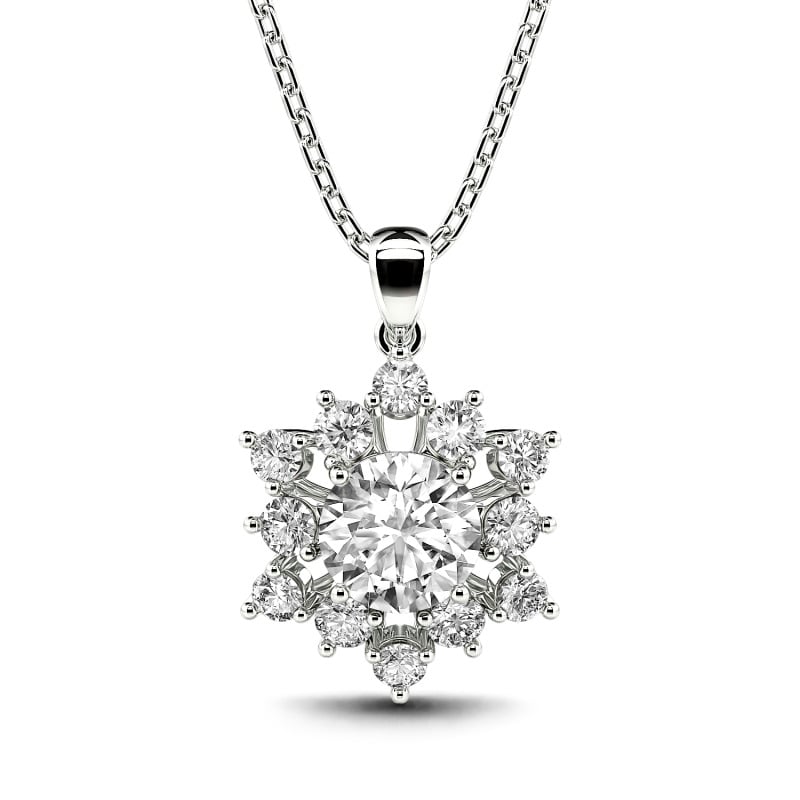 Jeulia Collar mujer 10K/14K/18K oro con forma de flor halo con corte redondo