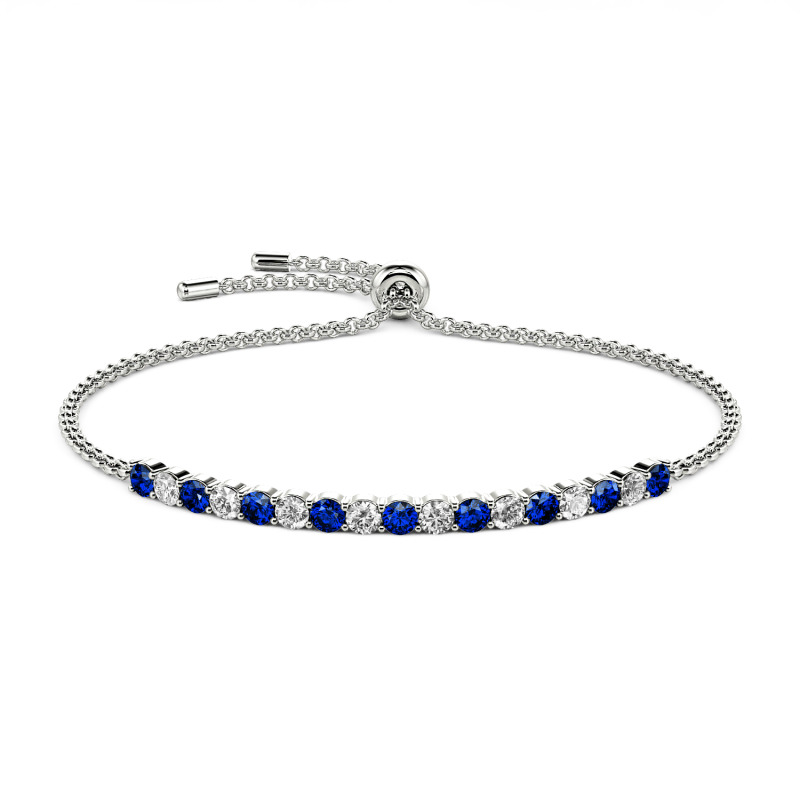 Bracciale Tennis In Argento 925 Con Zaffiro Creato – Regalo Donna, Lunghezza 18 Cm, Con Custodia