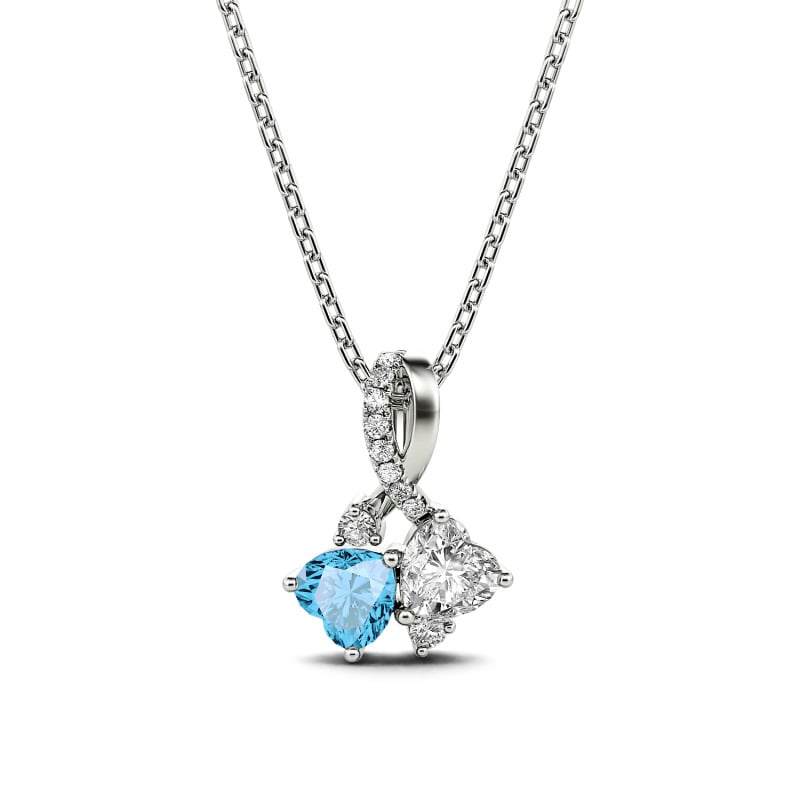 Jeulia "Heart to Heart" Two Stone Heart Cut Sterling Silver Necklace