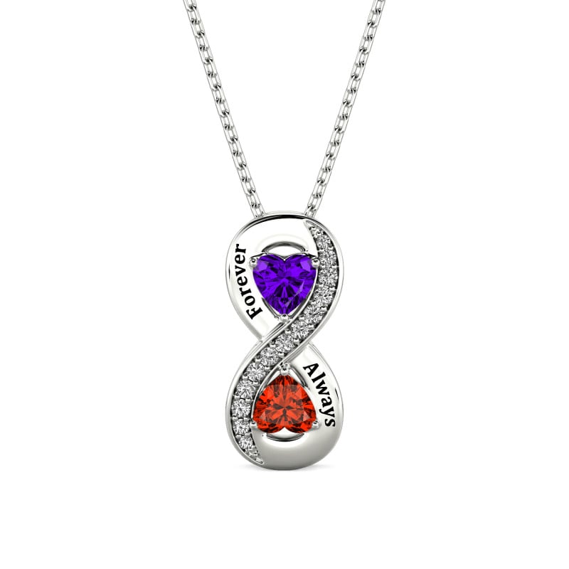 Jeulia Custom Infinity Engraved Two Heart Birthstone Necklace