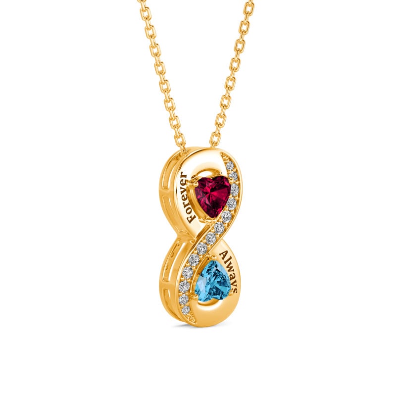Jeulia Custom Infinity Engraved Two Heart Birthstone Necklace
