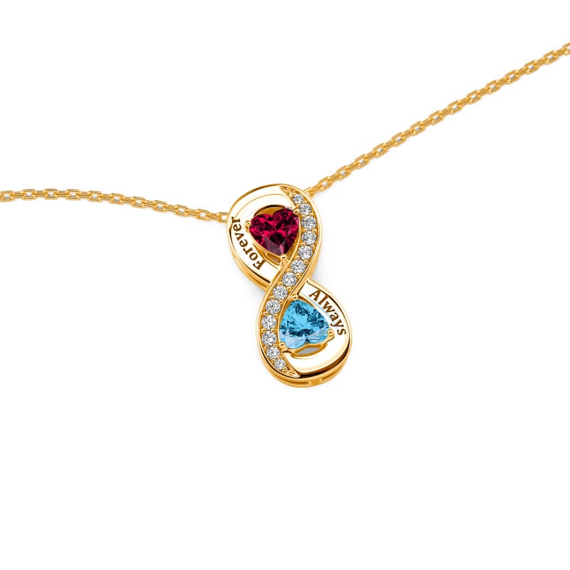 Jeulia Custom Infinity Engraved Two Heart Birthstone Necklace