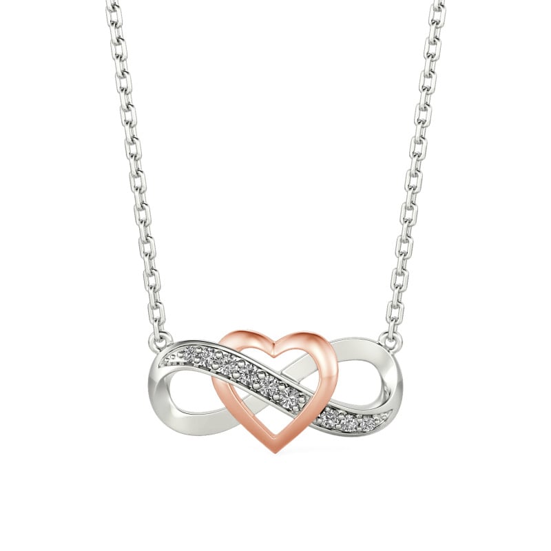 Jeulia Custom Two Tone Infinity Heart Necklace Sterling Silver