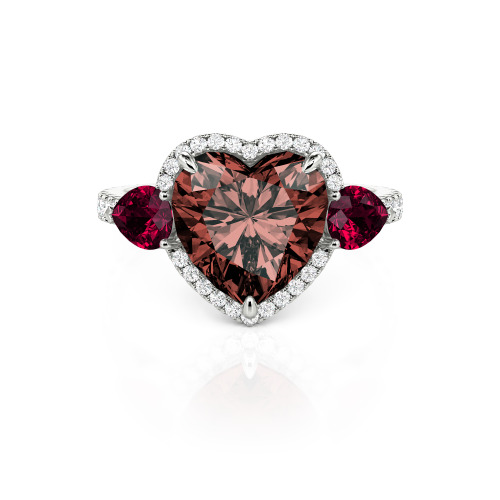Jeulia Three Stone Halo Heart Cut Sterling Silver Ring