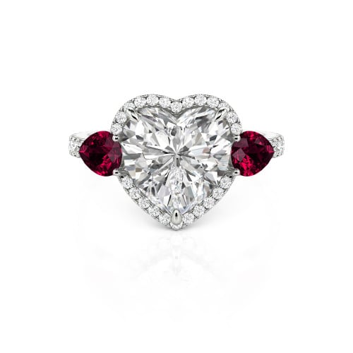 Jeulia Three Stone Halo Heart Cut Sterling Silver Ring