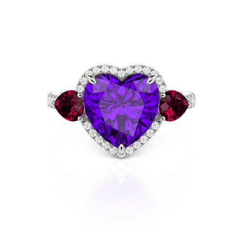 Jeulia Three Stone Halo Heart Cut Sterling Silver Ring