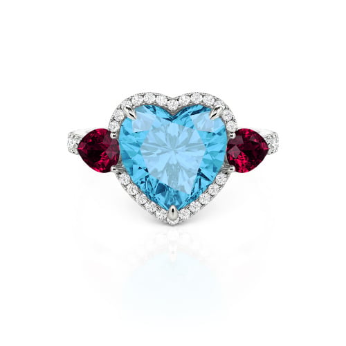 Jeulia Three Stone Halo Heart Cut Sterling Silver Ring