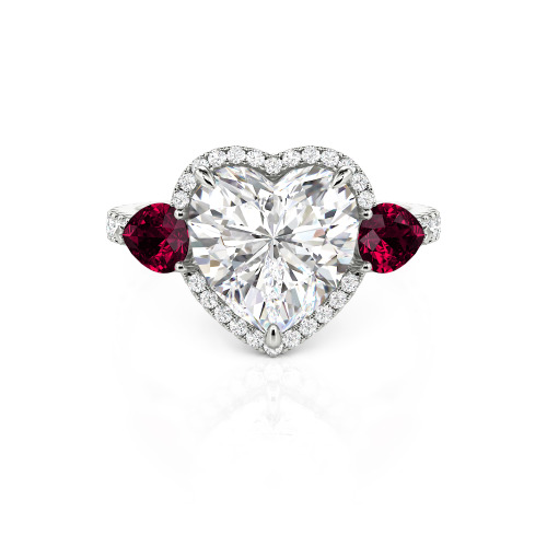Jeulia Three Stone Halo Heart Cut Sterling Silver Ring