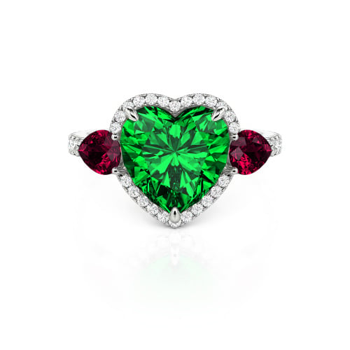 Jeulia Three Stone Halo Heart Cut Sterling Silver Ring