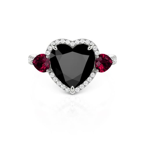 Jeulia Three Stone Halo Heart Cut Sterling Silver Ring