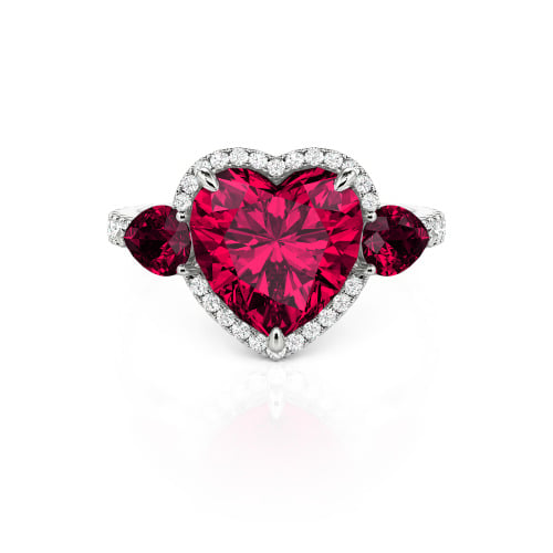 Jeulia Three Stone Halo Heart Cut Sterling Silver Ring